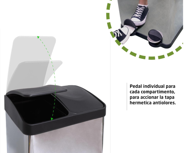 Papelera Reciclaje, 2 Reparticiones, Capacidad 30lts - Imagen 7